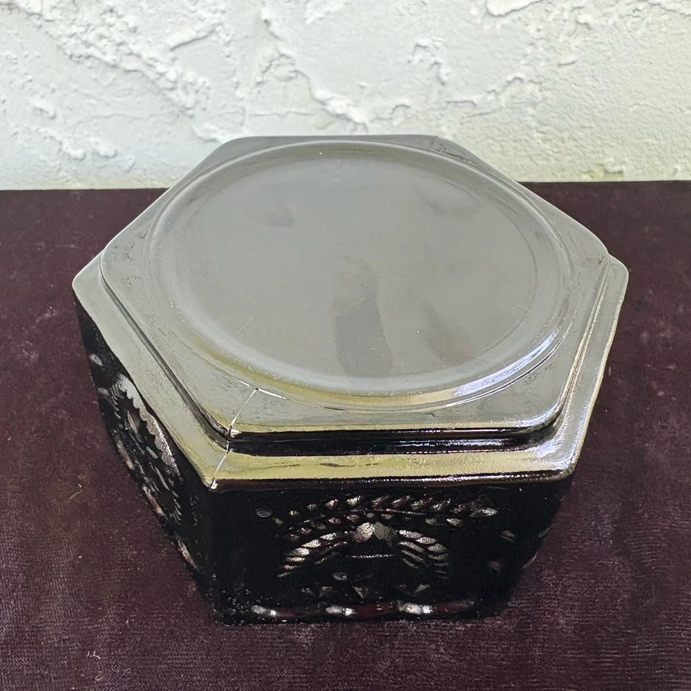 INDIANA Black Amethyst Glass Colonial Hexagonal Lidded Dish - Picture 6 of 6